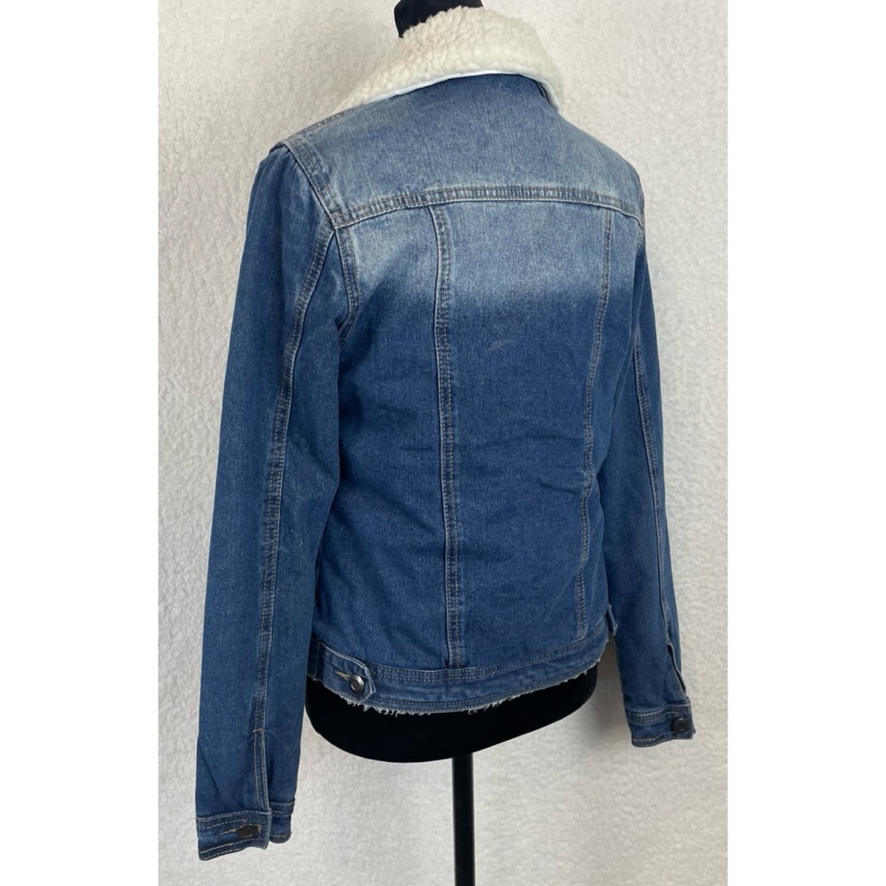 BOOHOO • Blue/White Denim Sherpa-Lined Collared Jacket, 2 - Picture 8 of 16